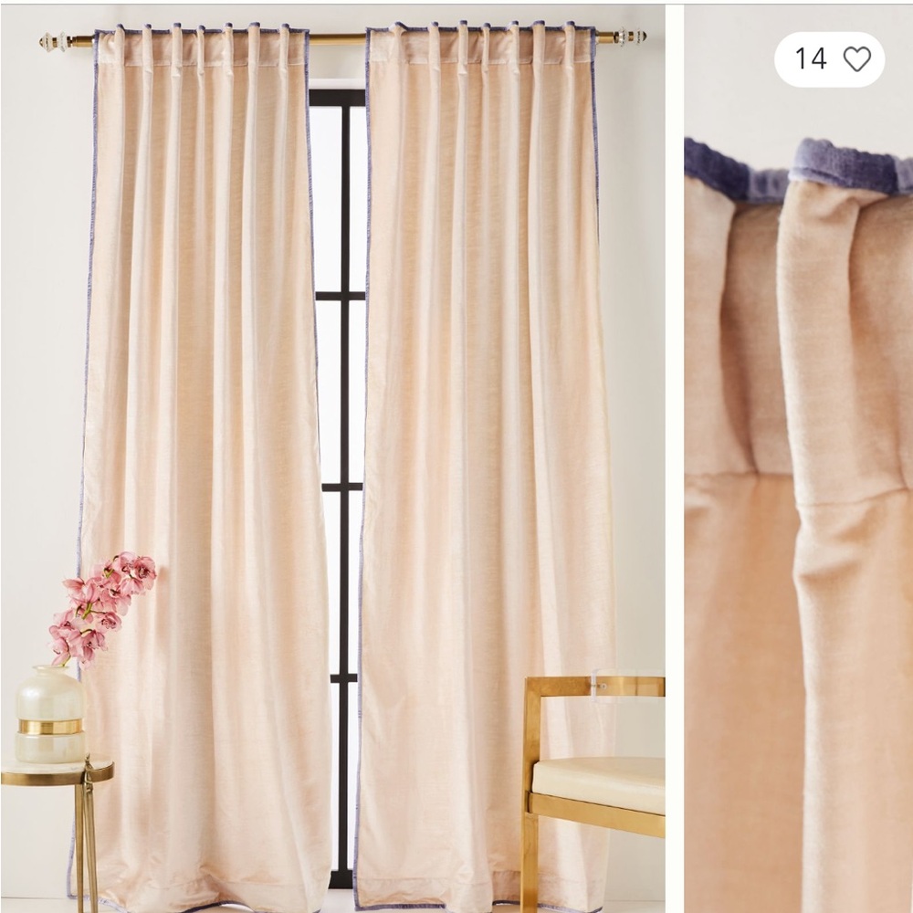 ISO Anthropologie Petra Velvet Curtain in Ivory with Purple Trim